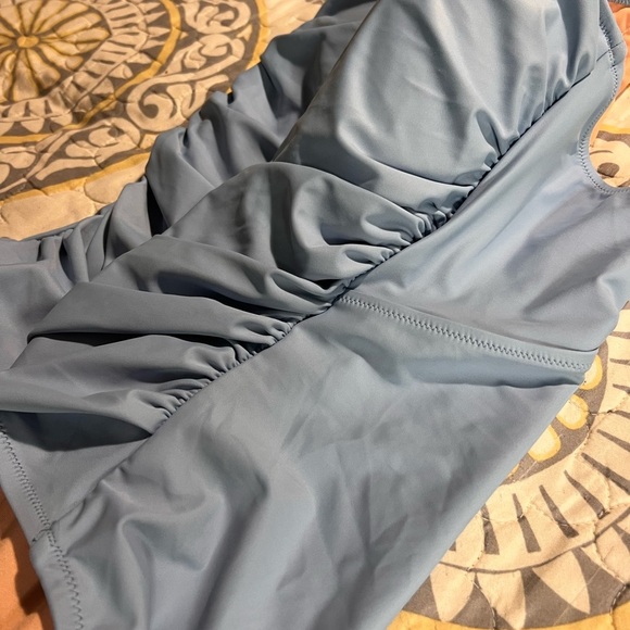 NWT J Crew Ruched Blue mist one-shoulder one-piece bathing suit, size 18 - Picture 12 of 12